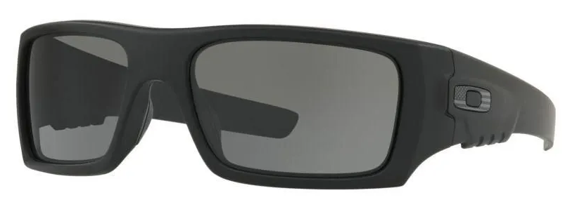 Oakley Det Cord prescription safety sunglasses in matte black with grey lenses.
