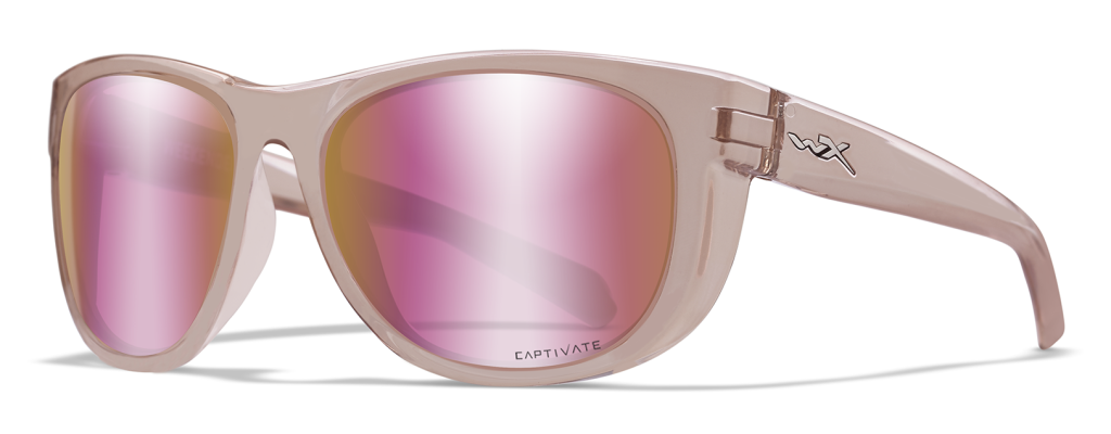 Wiley X Weekender women's prescription sunglasses in pink with rose gold lenses.