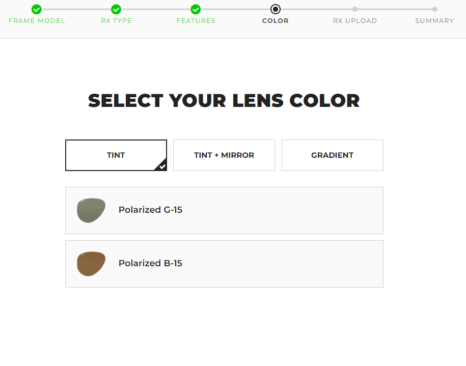 lens color selection sportrx.com