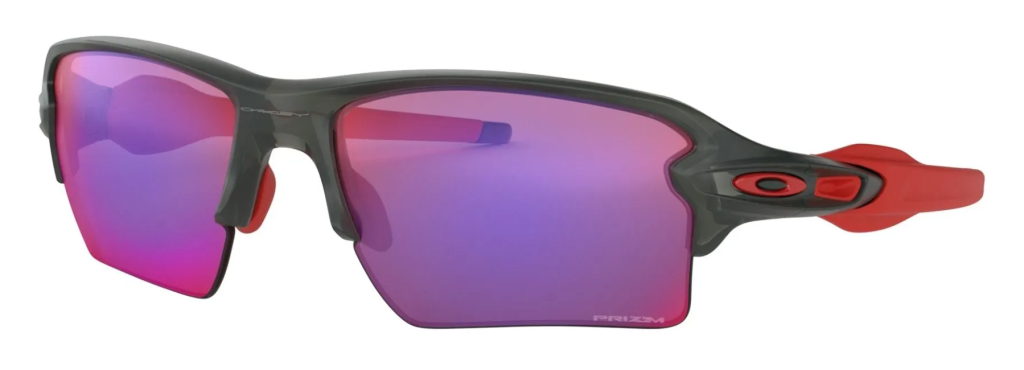 Oakley Flak 2.0 XL prescription cycling sunglasses in matte grey and red with PRIZM road lenses.
