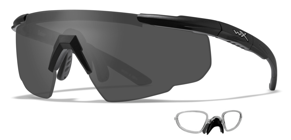 Wiley X Saber Advanced in Matte Black with Smoke Grey Lens and Clear Prescription Insert