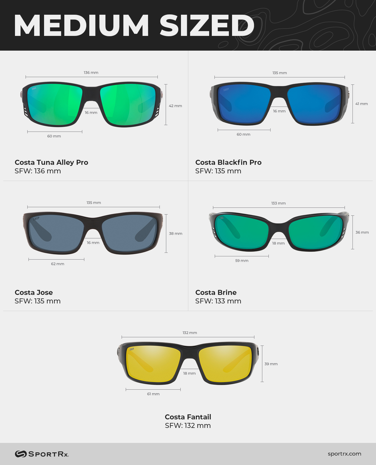 Costa Sunglasses Size Guide Medium Frames