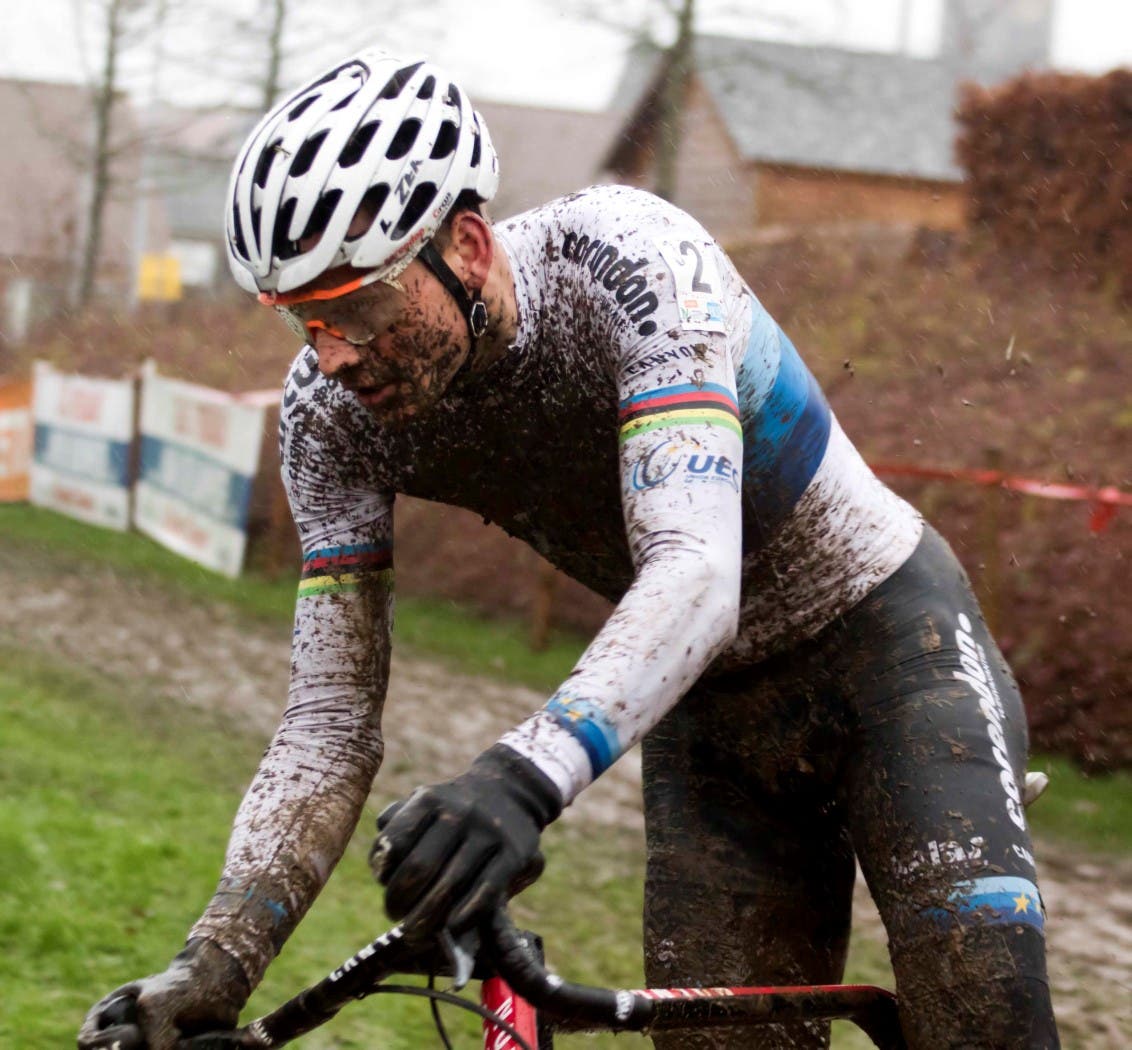 Matthew Van der Poel cyclocross champion wearing 100%