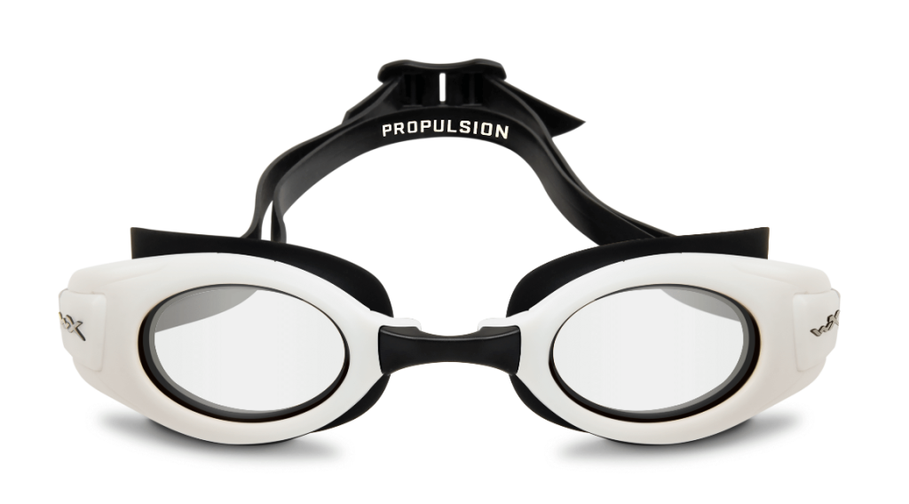 Wiley X Propulsion prescription goggles for swimming in white with black strap.