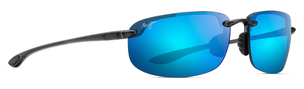 Maui Jim Ho'okipa rimless sunglasses in grey with blue polarized lenses.
