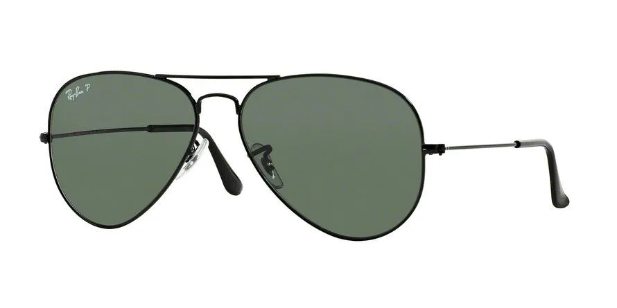 Ray-Ban Aviator sunglasses in Black with Crystal Green Polarized Lenses 
