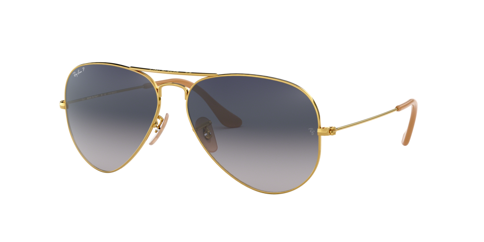 Ray-Ban Aviator Sunglasses in Gold with Gradient Blue Polarized Lenses