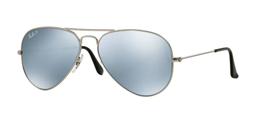 Ray-Ban Matte Silver Aviator Sunglasses with Silver Mirror Polarized Lenses Sunglasses
