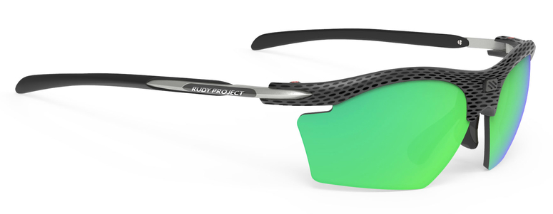 Rudy Project Rydon Slim polarized sport sunglasses in carbon grey with green semi-rimless lenses.