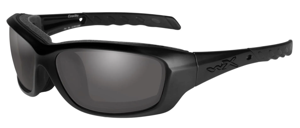 Wiley X Gravity Black Ops sunglasses in matte black with smoke grey lenses.