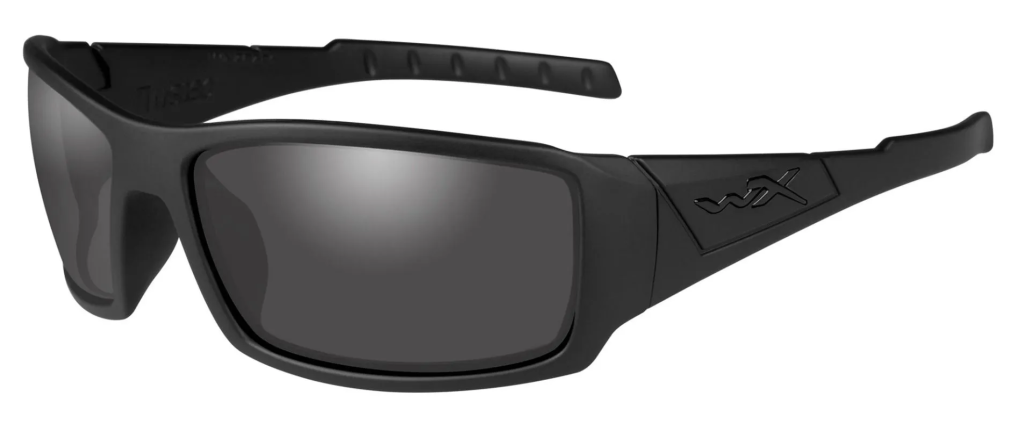 Wiley X Twisted Black Ops sunglasses in matte black with smoke grey lenses.