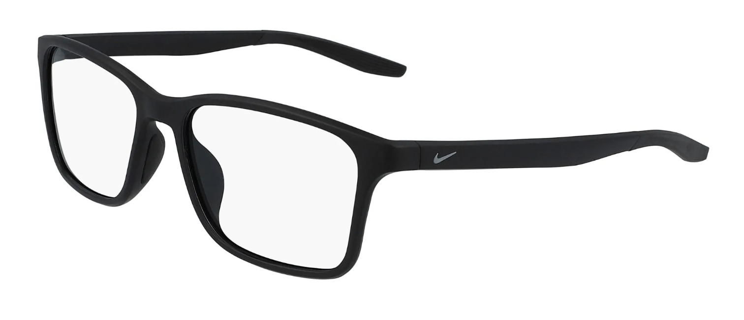 Nike 7117 (54 Eyesize) eyeglasses with matte black frame and clear lenses