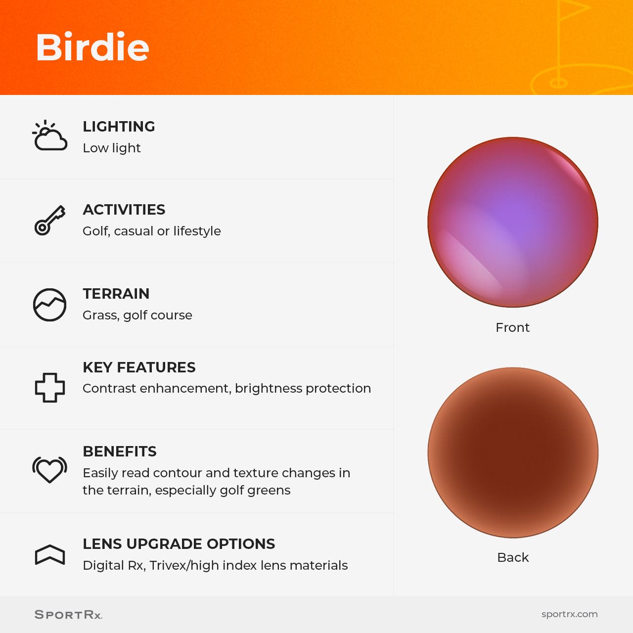 Birdie Contrast Sport Optimized Lens Features